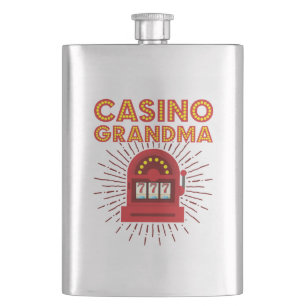 Casino Grandma Slot Machine Gambling Grandmother Hip Flask