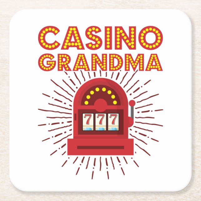 Casino Grandma Slot Machine Gambling Grandmother Square Paper Coaster (Front)