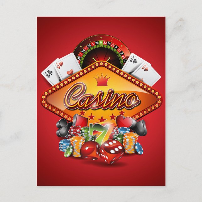 Casino illustration with gambling elements postcard (Front)
