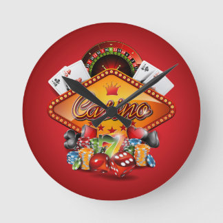 Casino illustration with gambling elements round clock
