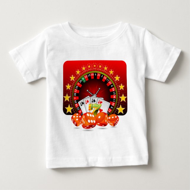 Casino illustration with roulette wheel and dices baby T-Shirt (Front)