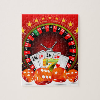 Casino illustration with roulette wheel and dices jigsaw puzzle