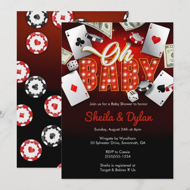 Casino Invitation, Casino Theme Baby Shower, Poker Invitation (Front/Back)