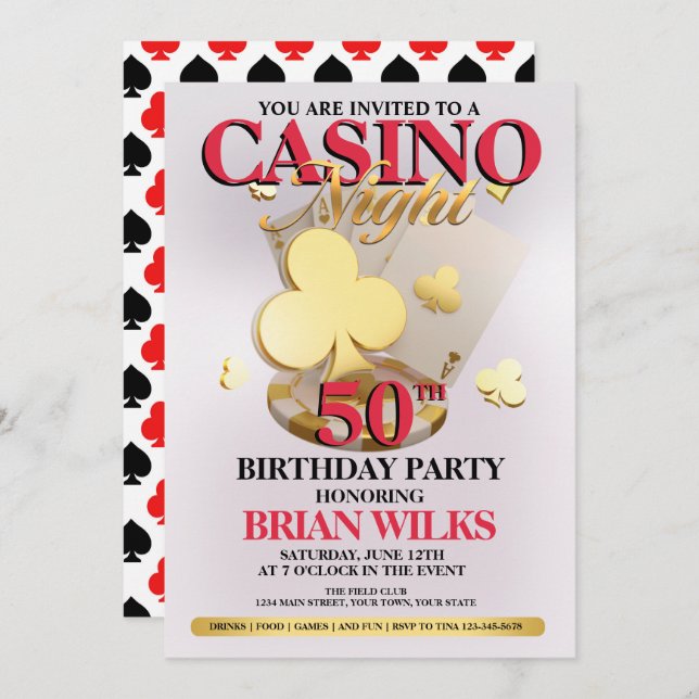 Casino Night Birthday Party Invitation (Front/Back)