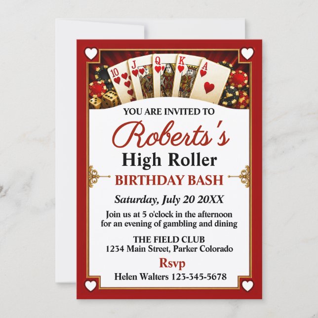 Casino Night Birthday Party Invitation (Front)