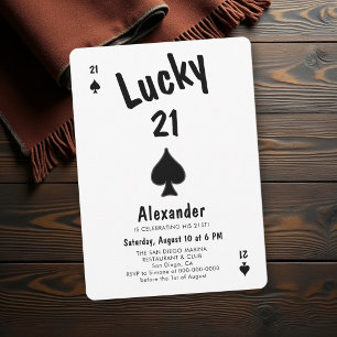 Casino Night Black Ace of Spades Men 21st Birthday Invitation