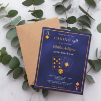 Casino night blue gold birthday invitation