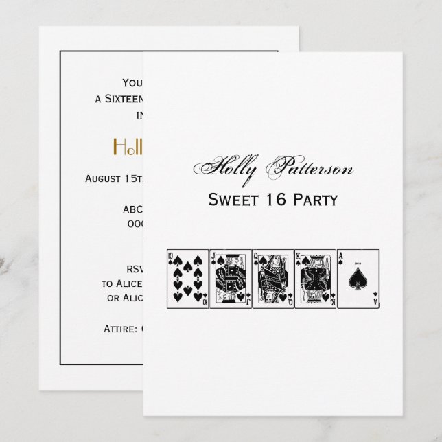 Casino Night Poker Royal Straight Flush Spades Invitation (Front/Back)