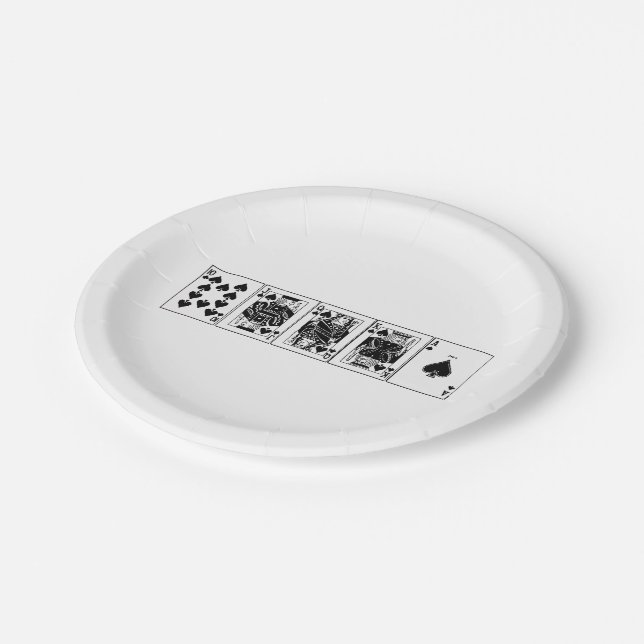 Casino Night Poker Royal Straight Flush Spades Paper Plate (Angled)