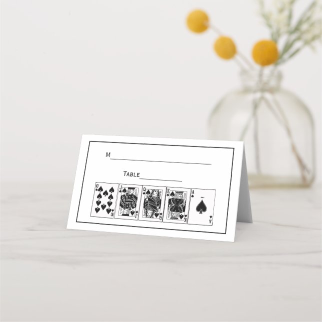 Casino Night Poker Royal Straight Flush Spades Place Card (Back)