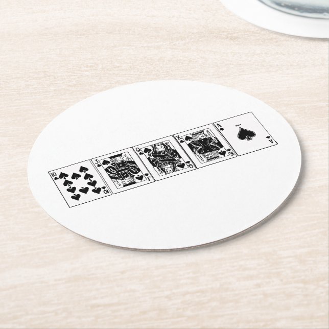 Casino Night Poker Royal Straight Flush Spades Round Paper Coaster (Angled)