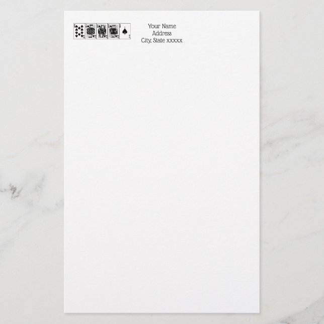 Casino Night Poker Royal Straight Flush Spades Stationery (Front)
