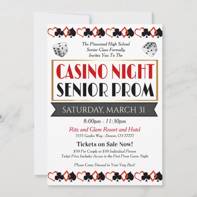 Casino Night Prom Dance Invitation (Front)