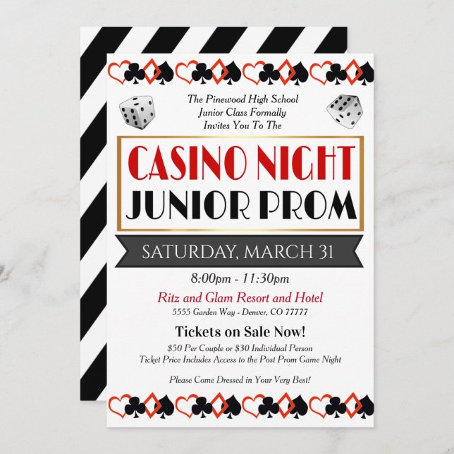 Casino Night Prom Dance Invitation (Front/Back)