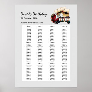 CASINO party seating sign, birthday party seat Poster