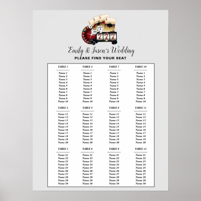 CASINO party seating sign, wedding seat chart (Front)