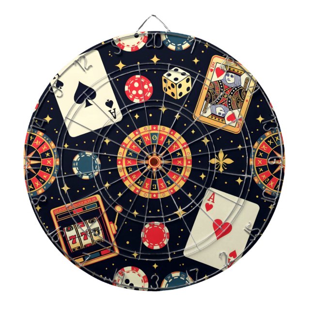 Casino pattern theme on black dartboard (Front)