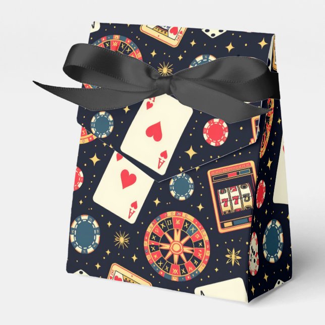 Casino pattern theme on black favour box (Front Side)