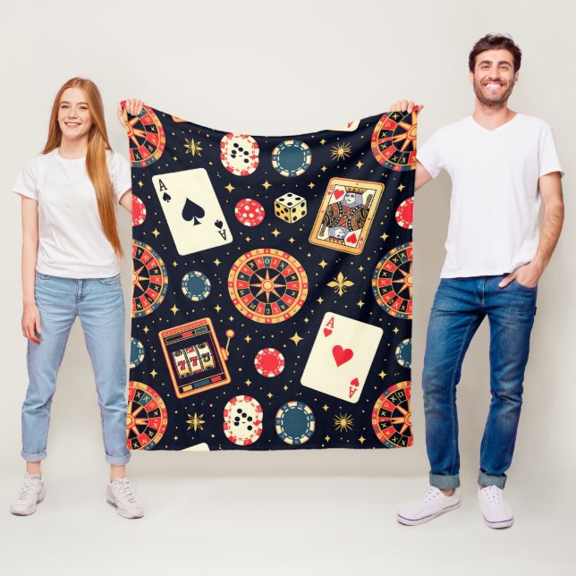 Casino pattern theme on black fleece blanket (In Situ)