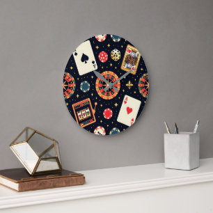 Casino pattern theme on black large clock