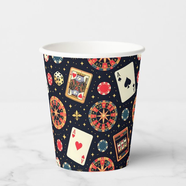 Casino pattern theme on black paper cups (Front)