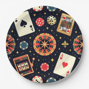 Casino pattern theme on black paper plate
