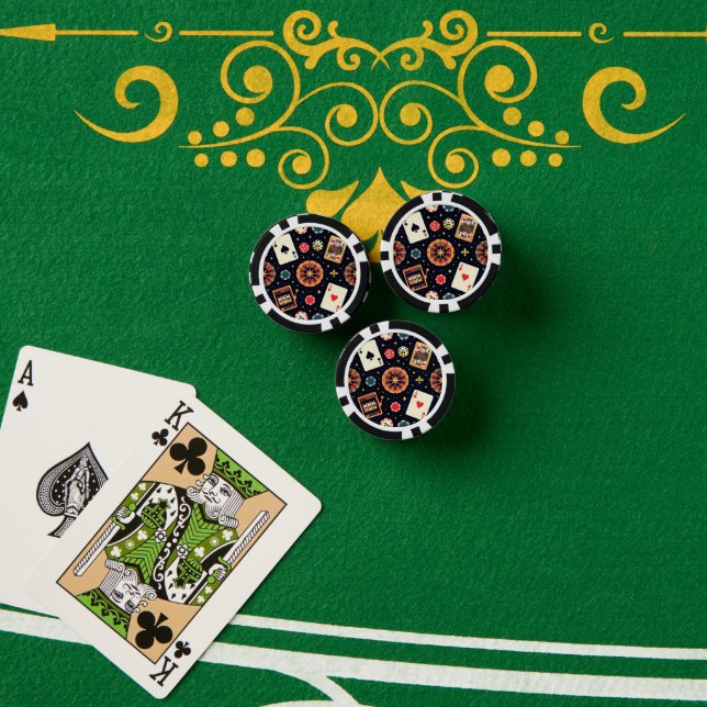 Casino pattern theme on black poker chips (Poker Table (Stack))
