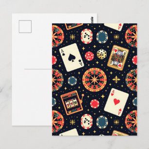 Casino pattern theme on black postcard