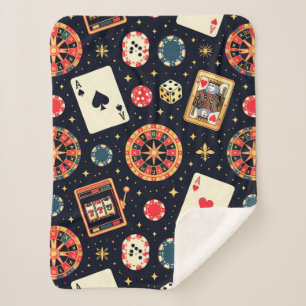 Casino pattern theme on black sherpa blanket