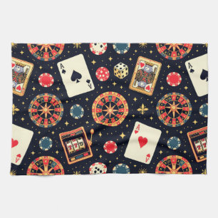 Casino pattern theme on black tea towel