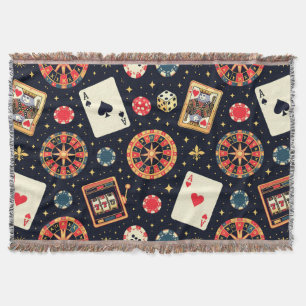 Casino pattern theme on black throw blanket