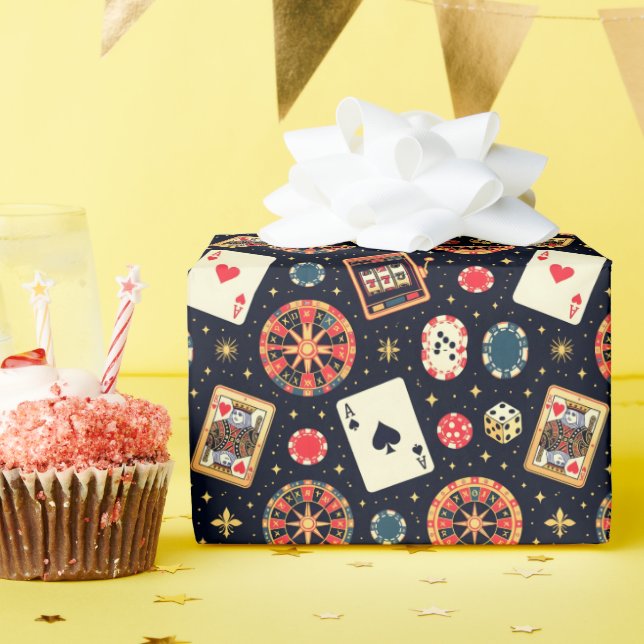 Casino pattern theme on black wrapping paper (Birthday Party)