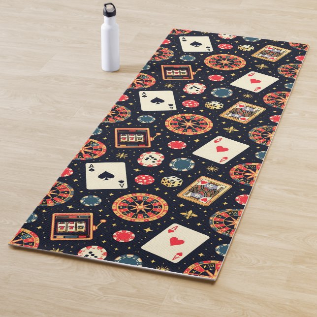 Casino pattern theme on black yoga mat (In Situ)