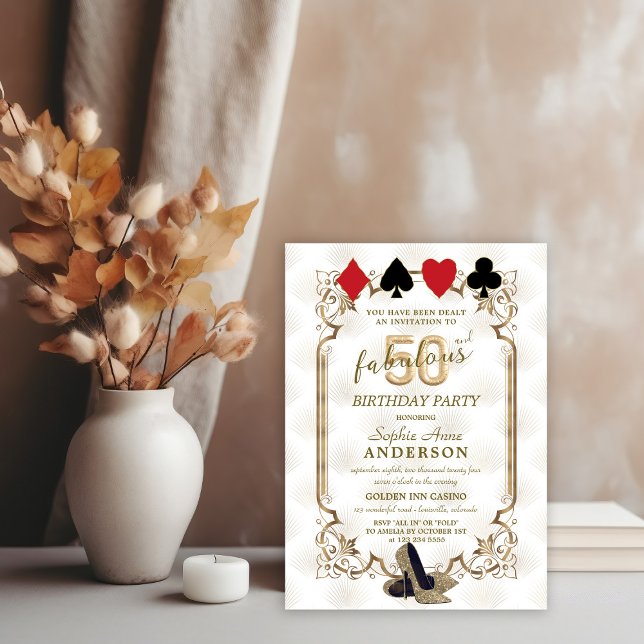 Casino Poker Art Deco 50 and Fabulous Birthday  Invitation (Creator Uploaded)