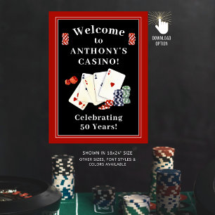 Casino Poker Birthday Party Personalised Welcome Poster