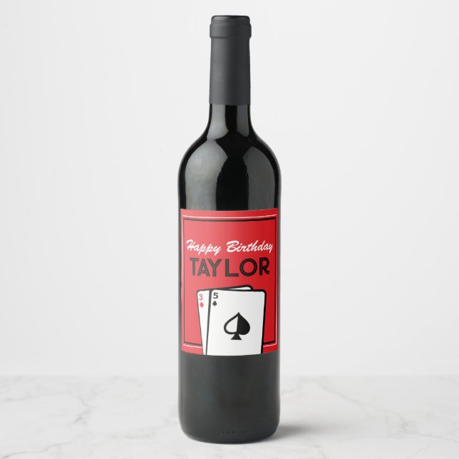 Casino Poker Birthday Wine Bottle Labels (Front)