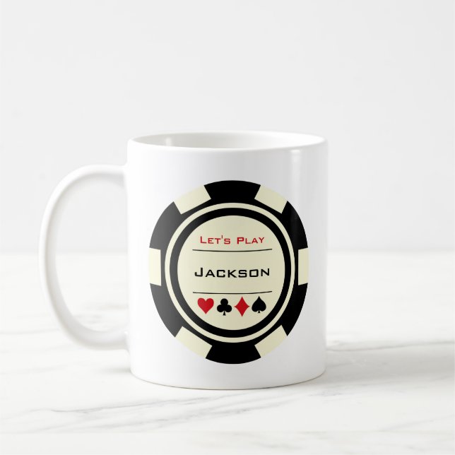 Casino Poker Chip Black Cream Red with Name Coffee Mug (Left)