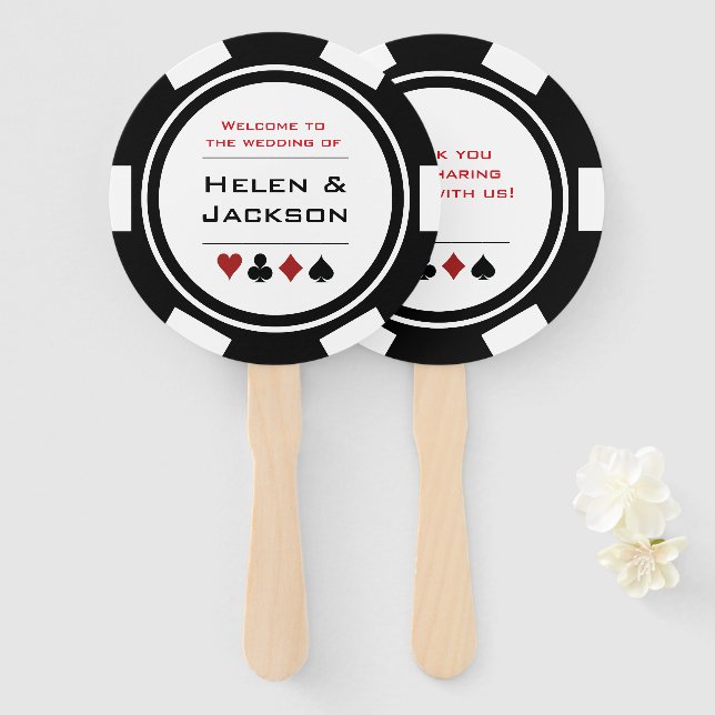 Casino Poker Chip Black White Welcome To Wedding Hand Fan (Front and Back)