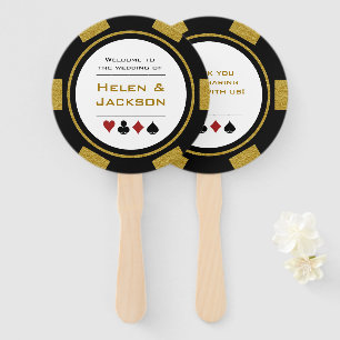 Casino Poker Chip Gold Black Welcome To Wedding Hand Fan