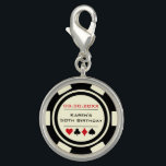 Casino Poker Chip in Black and Off White Birthday Charm<br><div class="desc">This black and off-white poker chip style charm is a fantastic gift for the poker playing woman in your life,  or,  as favours at a birthday party. Personalise the design with your own text. Matching party supplies available.</div>