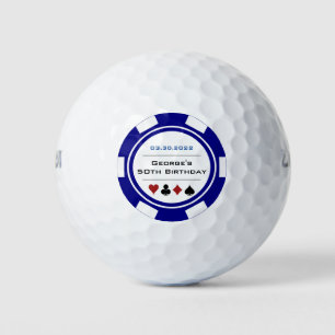 Casino Poker Chip in Navy Blue and White Birthday Golf Balls