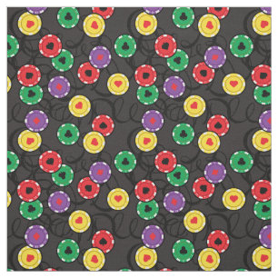 Casino Poker Chips Colourful Funky Patterned Grey Fabric