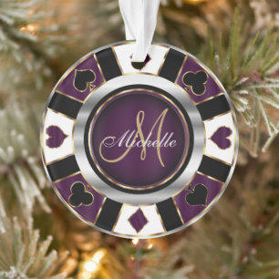 Casino Poker Monogram Chip - Purple Ornament