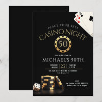 Casino Poker Night Black Gold Men 50th Birthday