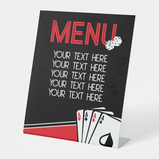 Casino Poker Party Menu Pedestal Sign (Front)