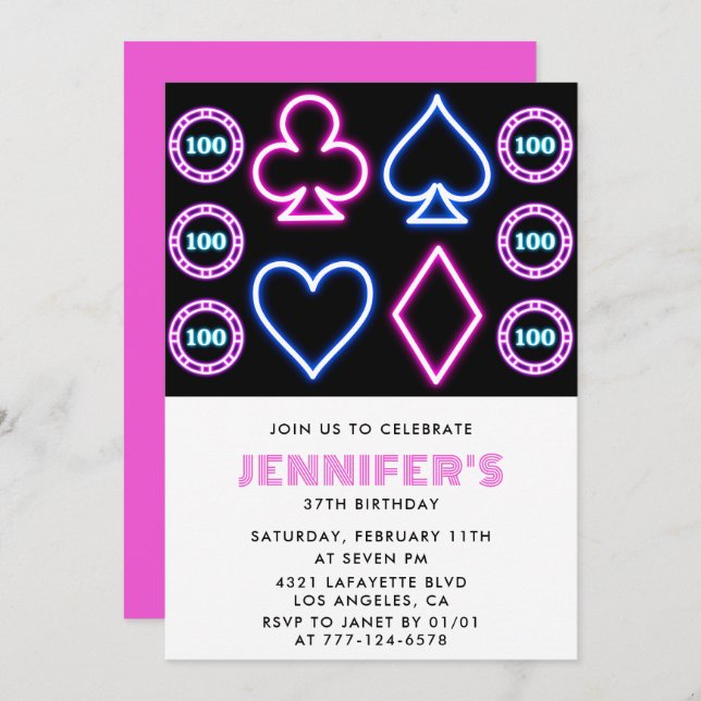 Casino Poker Playing card 37th birthday invitation (Front/Back)