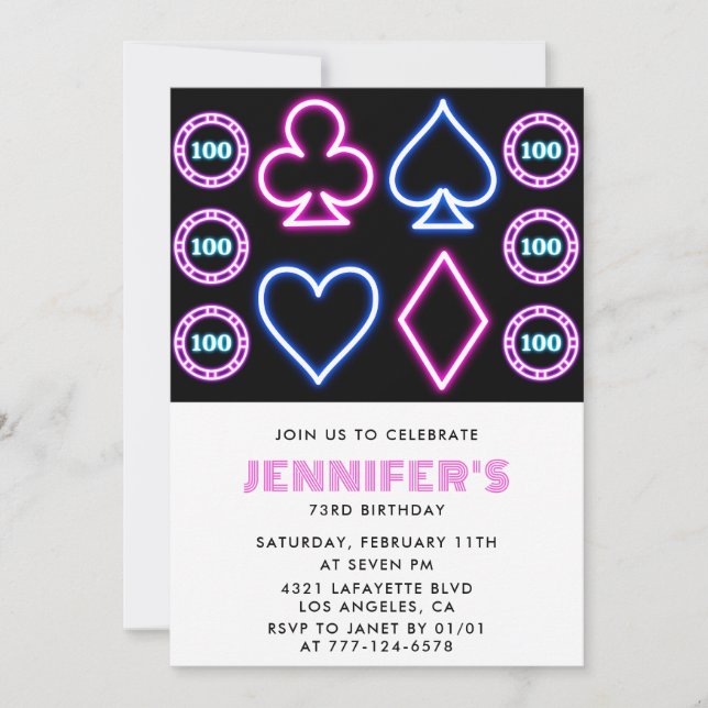 Casino Poker Playing card 73rd birthday invitation (Front)