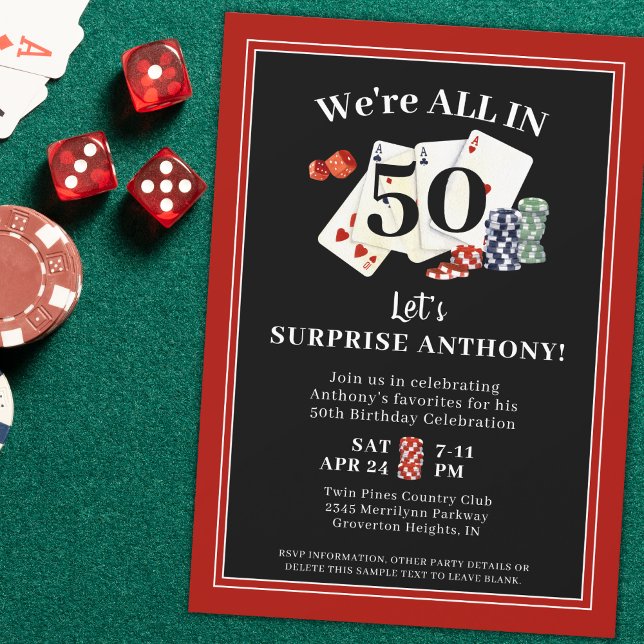 Casino Poker Surprise Birthday Party Invitation (Creator Uploaded)