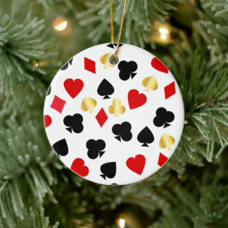 Casino Red, Black and Gold Card Suit Gambling   Ceramic Tree Decoration