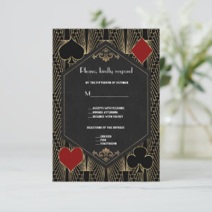 Casino Roaring 20s Vegas Gatsby Art Deco Wedding RSVP Card